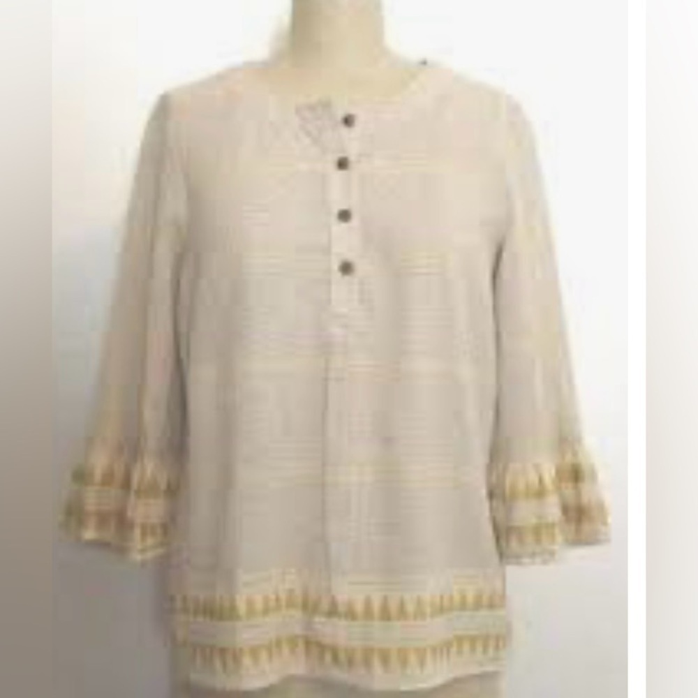 Jill Top Womens medium Yellow Stripe Aztec 1/2 sleeve